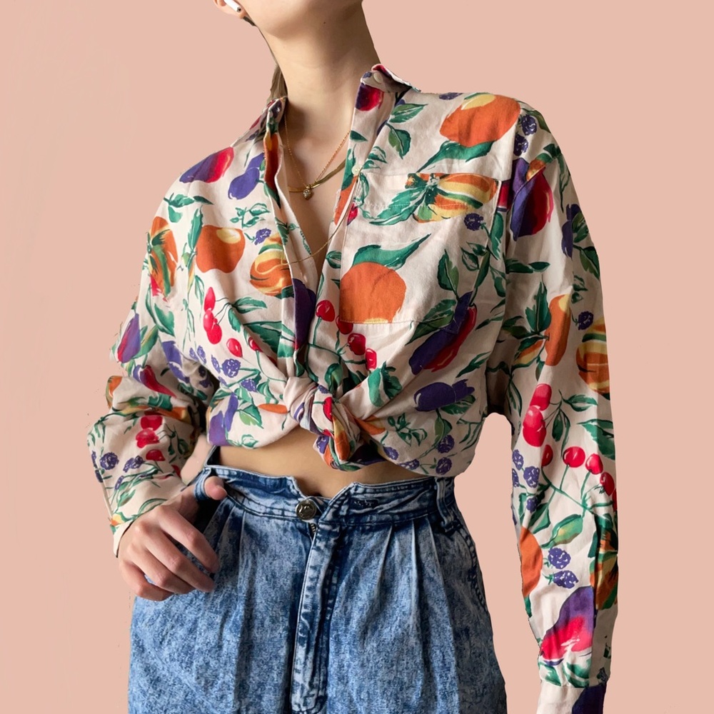 SOLD Vintage Bushwacker Button Down Blouse with - Picture 1 of 6